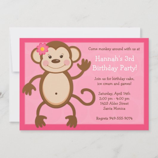 Monkey Birthday Party Invitation Kaart (Voorkant)