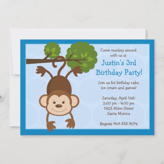Monkey Birthday Party Invitation Kaart (Voorkant)