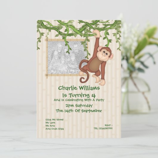 Monkey Birthday Party Kaart (Staand voorkant)