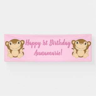 Monkey Birthday Party Pink Spandoek