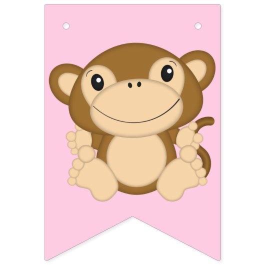 Monkey Birthday Party Pink Vlaggetjes (Eerste vlag)