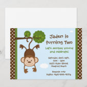 Monkey Birthday Uitnodiging (Voorkant / Achterkant)