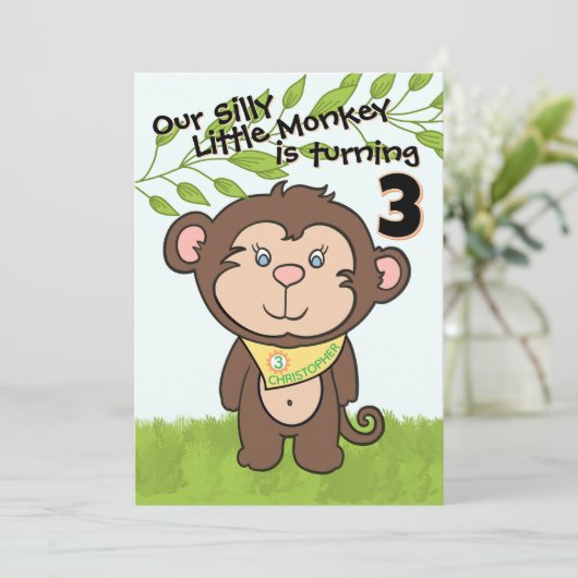 Monkey Birthday Uitnodiging (Staand voorkant)