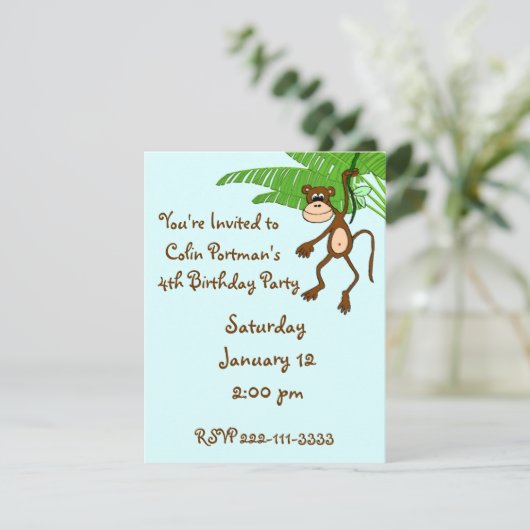 Monkey Birthday Uitnodiging (Staand voorkant)