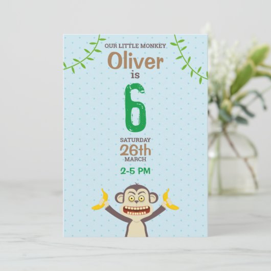 Monkey Birthday Uitnodiging (Staand voorkant)