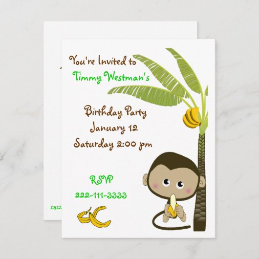 Monkey Birthday Uitnodiging (Voorkant / Achterkant)