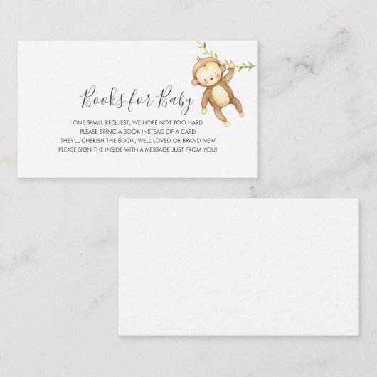 Monkey Book Request Baby shower insert card Informatiekaartje (Voorkant / Achterkant)