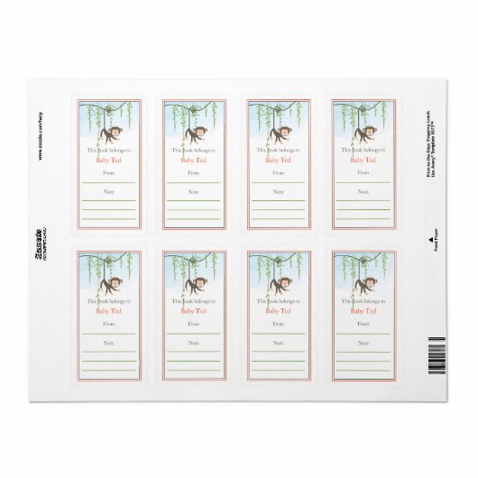 Monkey Bookplate Etiket (Full Sheet)