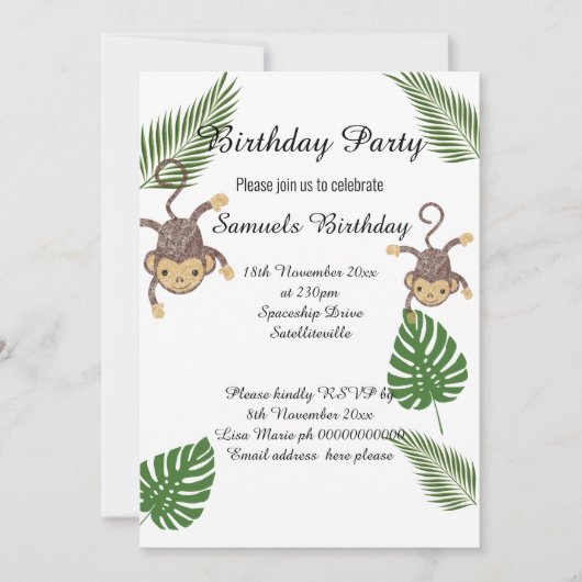 MONKEY BOTANICAL GREEN FERN KINDERS BIRTHDAY KAART (Voorkant)