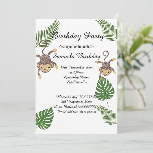 MONKEY BOTANICAL GREEN FERN KINDERS BIRTHDAY KAART (Staand voorkant)