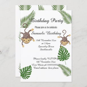 MONKEY BOTANICAL GREEN FERN KINDERS BIRTHDAY KAART