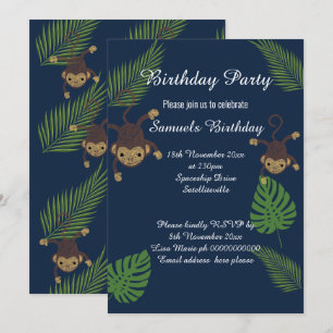 MONKEY BOTANICAL NAVY CHILDRENS BIRTHDAY KAART