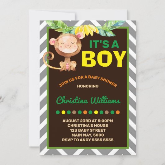 Monkey Boy Baby shower Oerwoud Kaart (Voorkant)