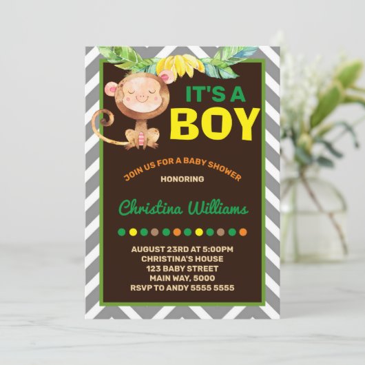 Monkey Boy Baby shower Oerwoud Kaart (Staand voorkant)