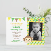 Monkey Boy Birthday Invitations Kaart (Staand voorkant)