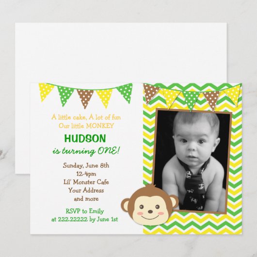 Monkey Boy Birthday Invitations Kaart (Voorkant / Achterkant)