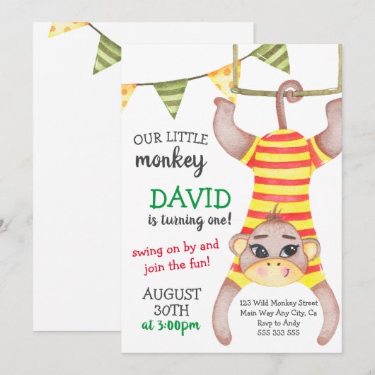 Monkey Boy Eerste Verjaardag Wild One Circus Monke Kaart (Voorkant / Achterkant)