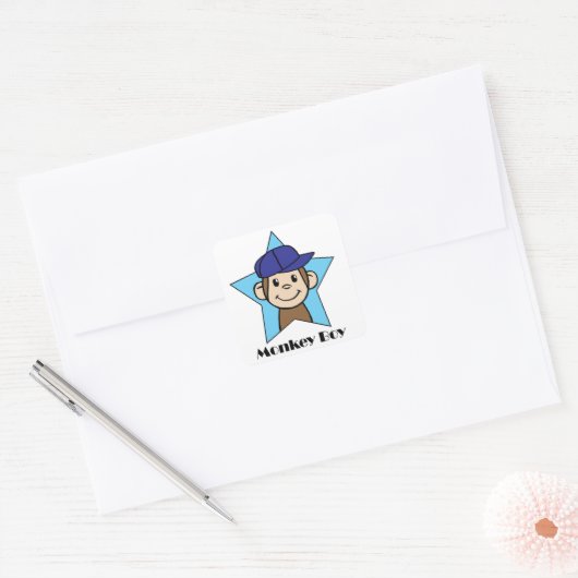 Monkey Boy Vierkante Sticker (Envelop)