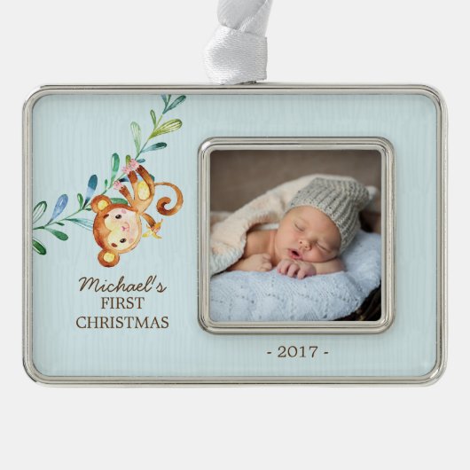 Monkey Boys Baby's Eerste Kerstmis Foto Ornament (Voorkant)