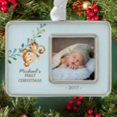 Monkey Boys Baby's Eerste Kerstmis Foto Ornament