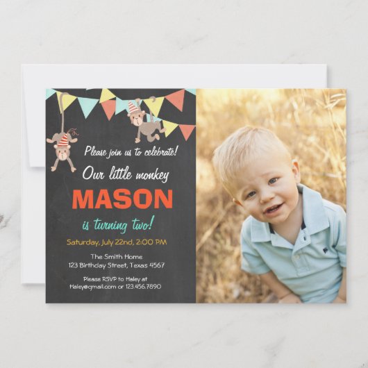 Monkey Bunting Birthday Party Invitation Kaart (Voorkant)