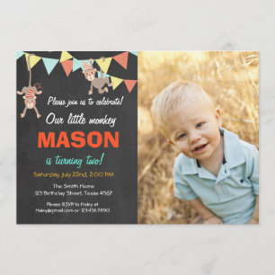 Monkey Bunting Birthday Party Invitation Kaart