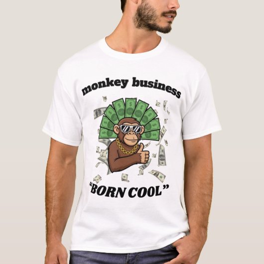 Monkey Business – Born Cool Chimpanseestraatkunst T-shirt (Voorkant)