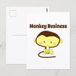 Monkey Business Bruin en Geel Grappig Kind Cartoon Briefkaart