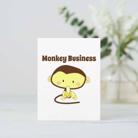 Monkey Business Bruin en Geel Grappig Kind Cartoon Briefkaart (Staand voorkant)