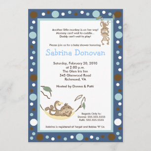 Monkey Business Dark Blue/Brown Baby shower Kaart