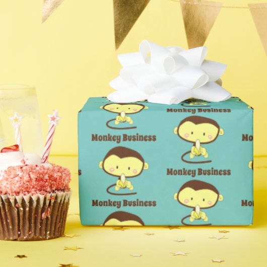 Monkey Business Funny Cartoon Monkey Design Cadeaupapier (Verjaardagsfeest)