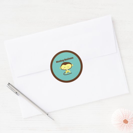 Monkey Business Funny Cartoon Monkey Design Ronde Sticker (Envelop)