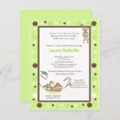 Monkey Business Green Brown Dot Baby shower Kaart (Voorkant / Achterkant)