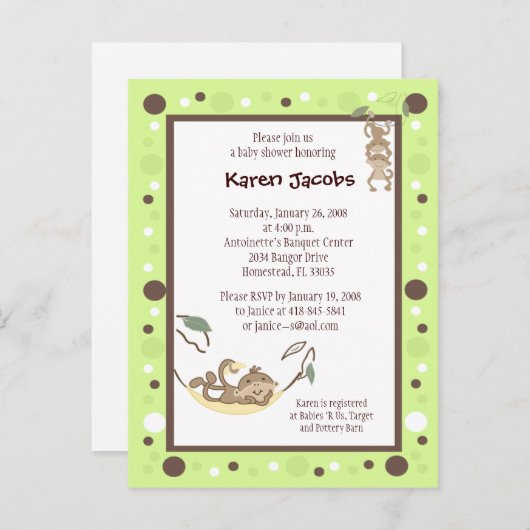 Monkey Business Green en Brown puntoptie Uitnodiging Briefkaart (Voorkant / Achterkant)