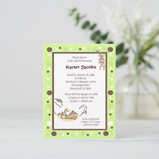 Monkey Business Green en Brown puntoptie Uitnodiging Briefkaart (Staand voorkant)