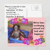 Monkey Business Nieuwe Baby Aankondigingskaart (Voorkant / Achterkant)