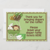 Monkey Carriage Grn Baby shower Diaper Raffle Sign Kaart (Voorkant)