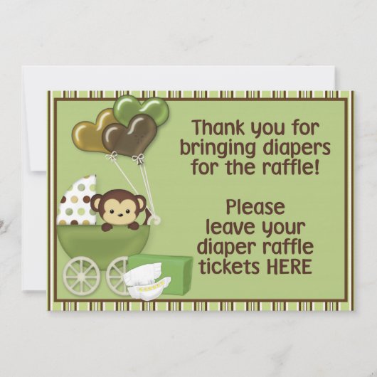 Monkey Carriage Grn Baby shower Diaper Raffle Sign Kaart (Voorkant)