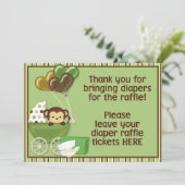 Monkey Carriage Grn Baby shower Diaper Raffle Sign Kaart (Staand voorkant)