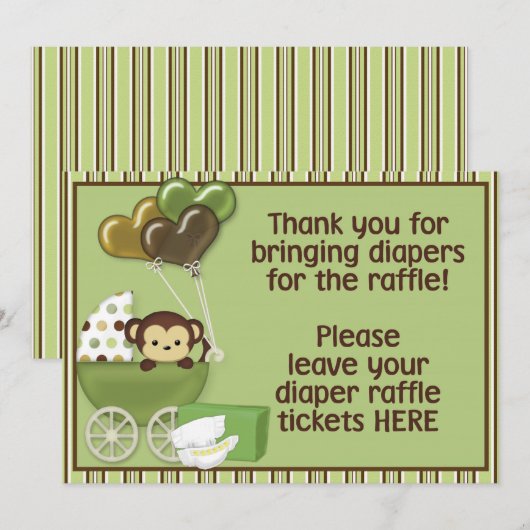 Monkey Carriage Grn Baby shower Diaper Raffle Sign Kaart (Voorkant / Achterkant)