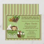 Monkey Carriage v1 Green Baby Shower-uitnodigingen Kaart (Voorkant / Achterkant)