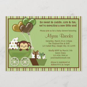 Monkey Carriage v1 Green Baby Shower-uitnodigingen Kaart