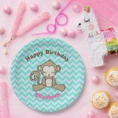 Monkey Cartoon Cute Kawaii Happy Birthday Papieren Bordje (Feest)