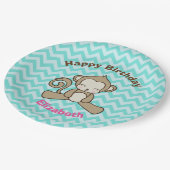 Monkey Cartoon Cute Kawaii Happy Birthday Papieren Bordje (Gekanteld)