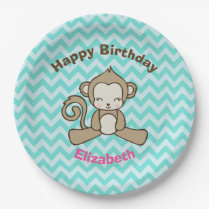 Monkey Cartoon Cute Kawaii Happy Birthday Papieren Bordje