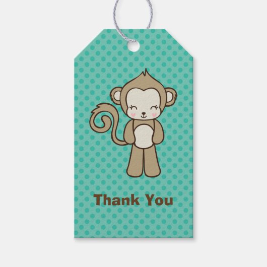 Monkey Cartoon Kawaii en Cute Dank u Cadeaulabel (Voorkant)