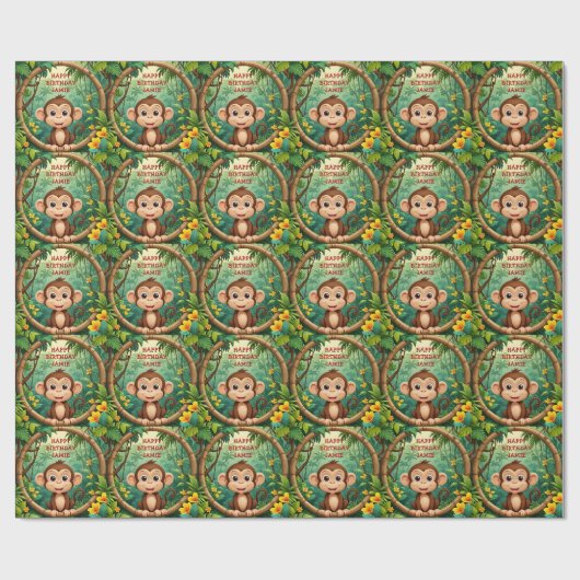 "Monkey Cartoon Party – aangepaste tekst Kinder" Cadeaupapier (Vlak)