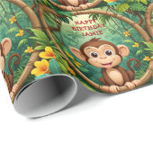 "Monkey Cartoon Party – aangepaste tekst Kinder" Cadeaupapier (Rol Hoek)