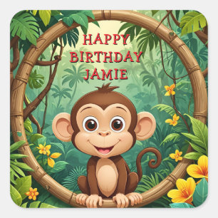 "Monkey Cartoon Party – aangepaste tekst Kinder" Vierkante Sticker