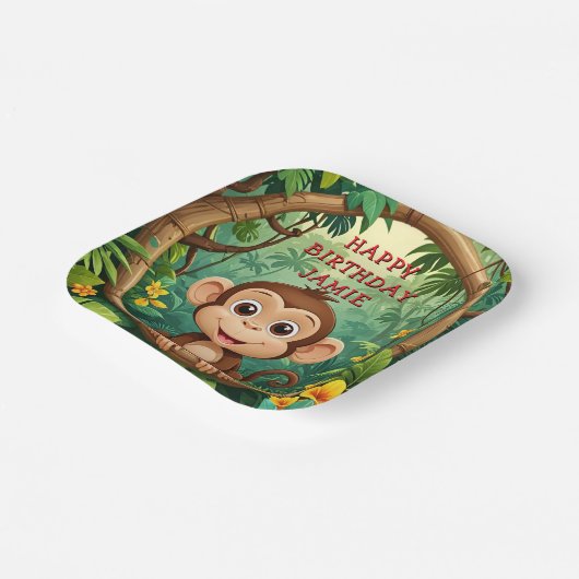 "Monkey Cartoon Party Bord – aangepaste tekst Kind (Gebogen)